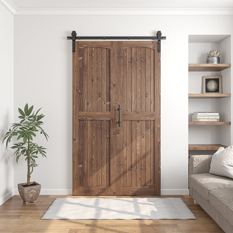 Portes de grange pliées en bois massif 84 po 84 po avec quincaillerie d'installation, 36 po x 84 po, Noyer foncé