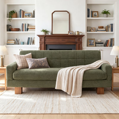 Canapé moderne à causeuse, causeuse à dossier biscuit en tissu Boucle avec accoudoirs carrés et siège à coussin simple, canapé rembourré 2 places pour le salon et la chambre à coucher, vert