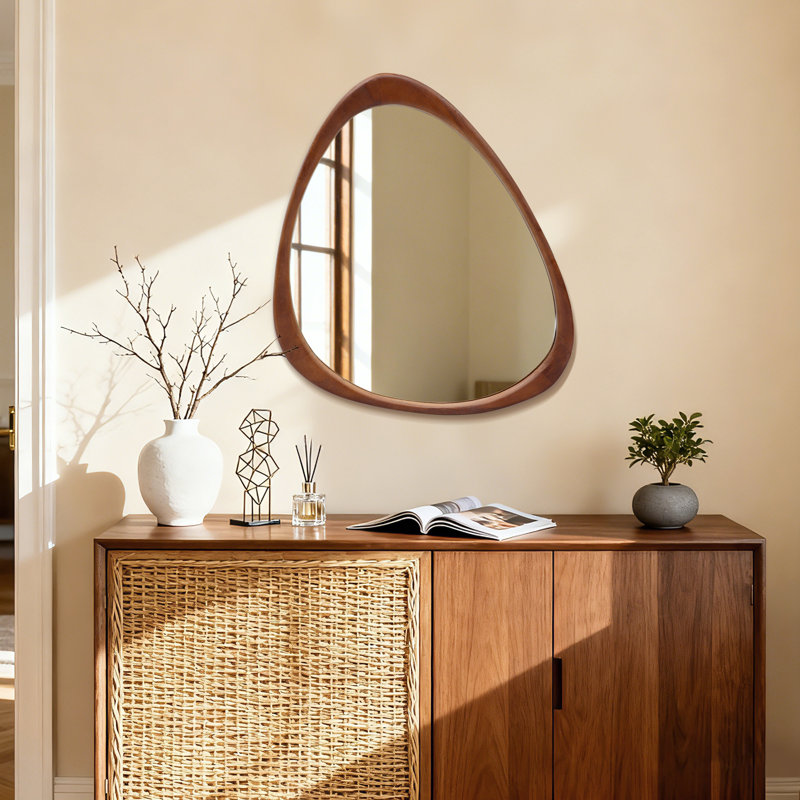 Irregular Natural Wood Frame Wall Mirror, 24" x 19", Brown Wood