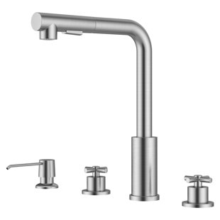 2 Handle Pull Down Kitchen Faucet With Soap Dispenser