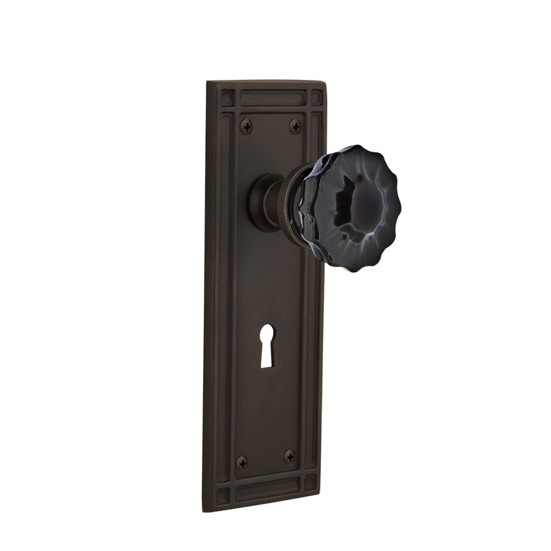 Mission Plate with Decorative Keyhole and Crystal Black Door Knob, Oil-Rubbed Bronze, 2 3/8