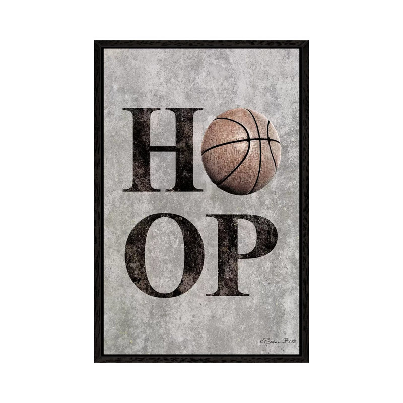 Basketball HOOP - Print on Canvas, 66.04cm H x 45.72cm W x 3.81cm D, Black Floater Framed