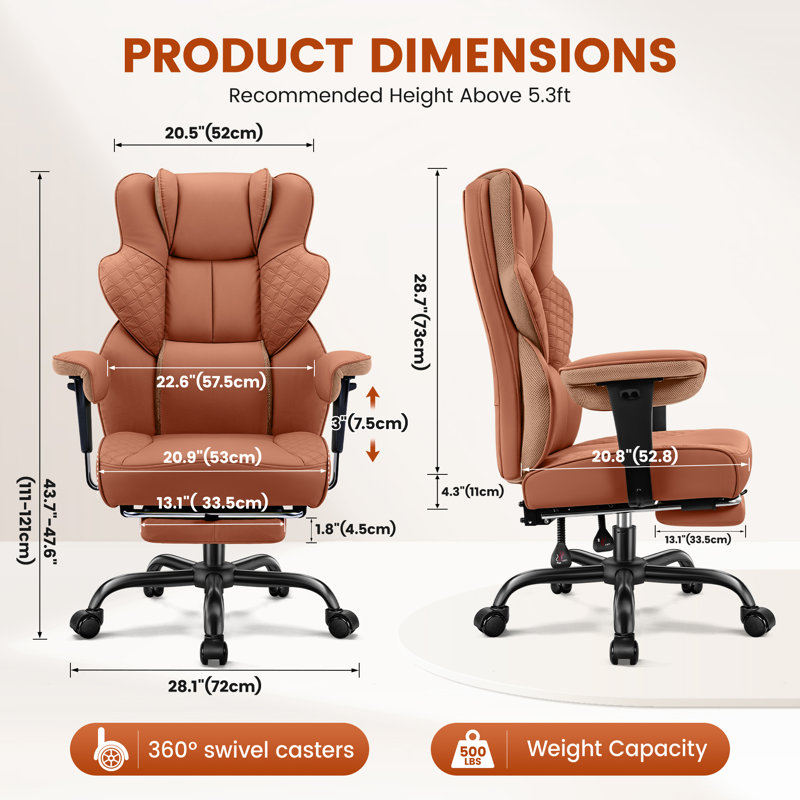 Chaise de bureau ergonomique avec repose-pieds Murva, Brun