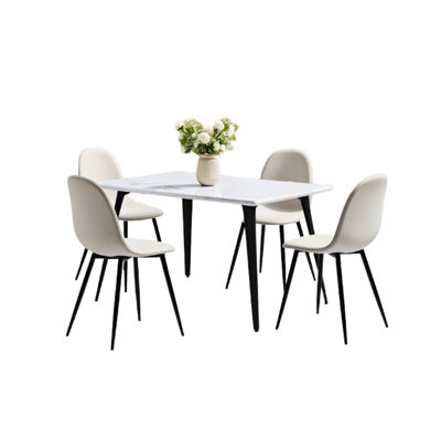 5-Piece Dining Set, Modern Design, Synthetic Leather Upholstery, Durable Metal Frame, Ideal for Home Dining Room, Space-Saving Furniture, Durable and
