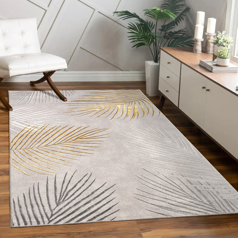 Modern Area Rug for Living Room with Palm Leaf Design, Rectangle 5'3" x 7'7"