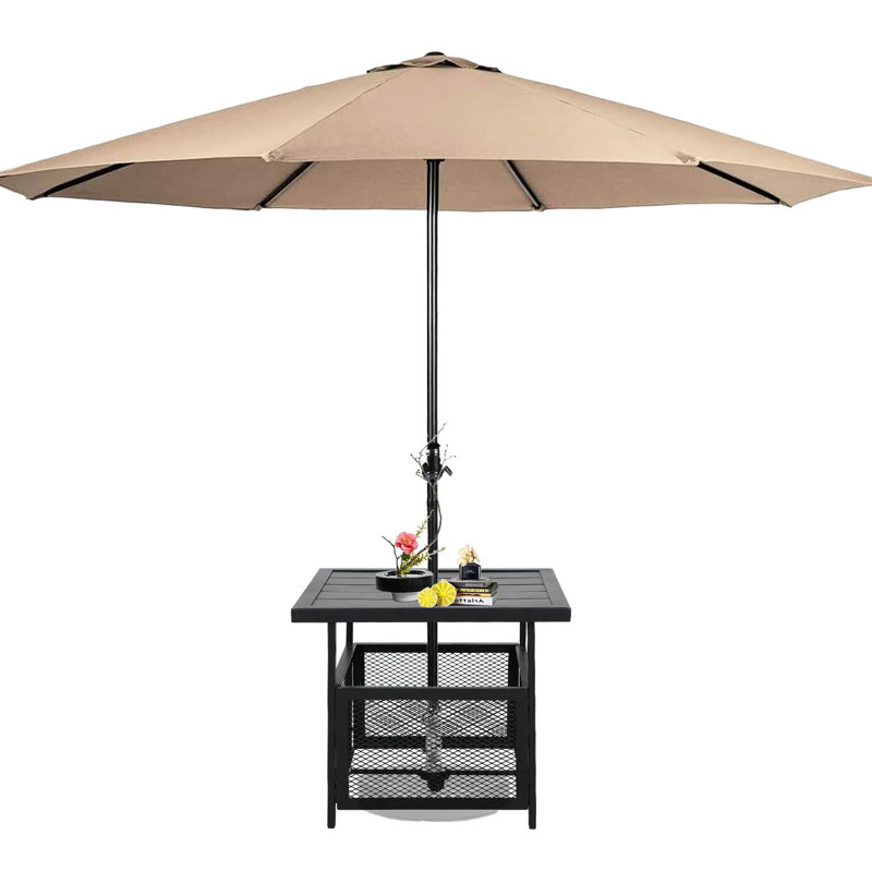 Outdoor Patio Side Table with 9Ft Umbrella, Brown