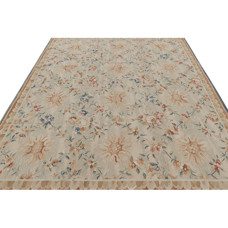 Rug & Kilim’S Aubusson Style Rug In Beige-Cream With Floral Patterns, Rectangle 8' x 9'10"