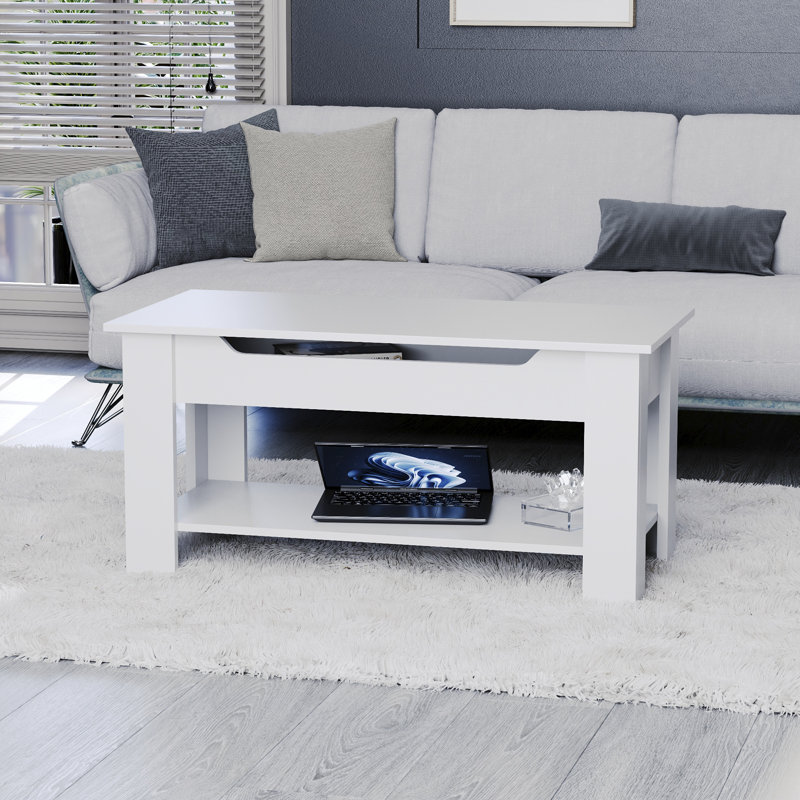 Anavictoria Lift Top Four Leg Coffee Table with Storage, White, White