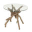 Table d'appoint en bois brun avec branches en bois et plateau en verre transparent