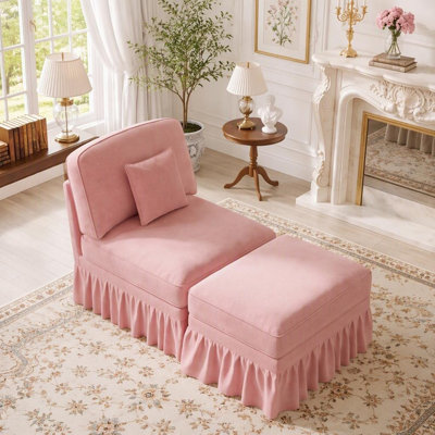 Canapé Windsor et 1 pouf avec jupes à volants et plis amovibles