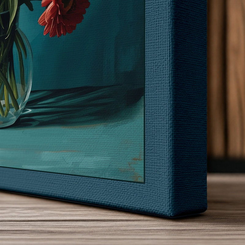 Blooms in Teal Botanical - Wrapped Canvas, 36x24 - 91.4 x 61.0 cm, Teal Border