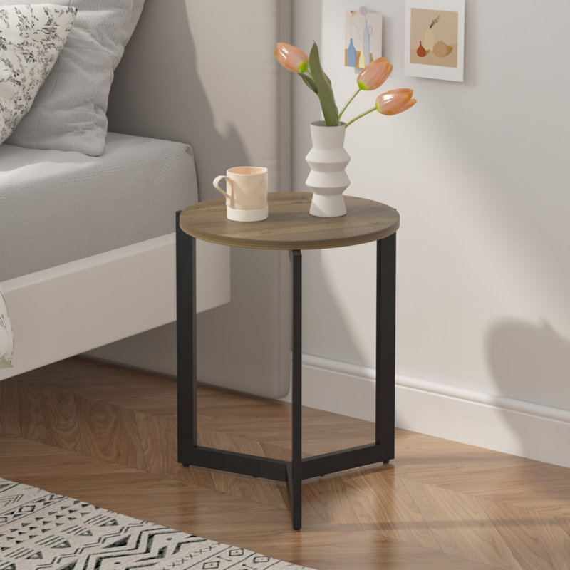 Round Side Table, Round Accent Table, End Table With Metal Frame