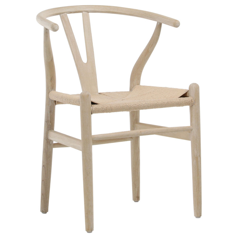 Caros Mid-Century Modern Back Natural Finish Oak Chair with Woven Craft Paper Seat