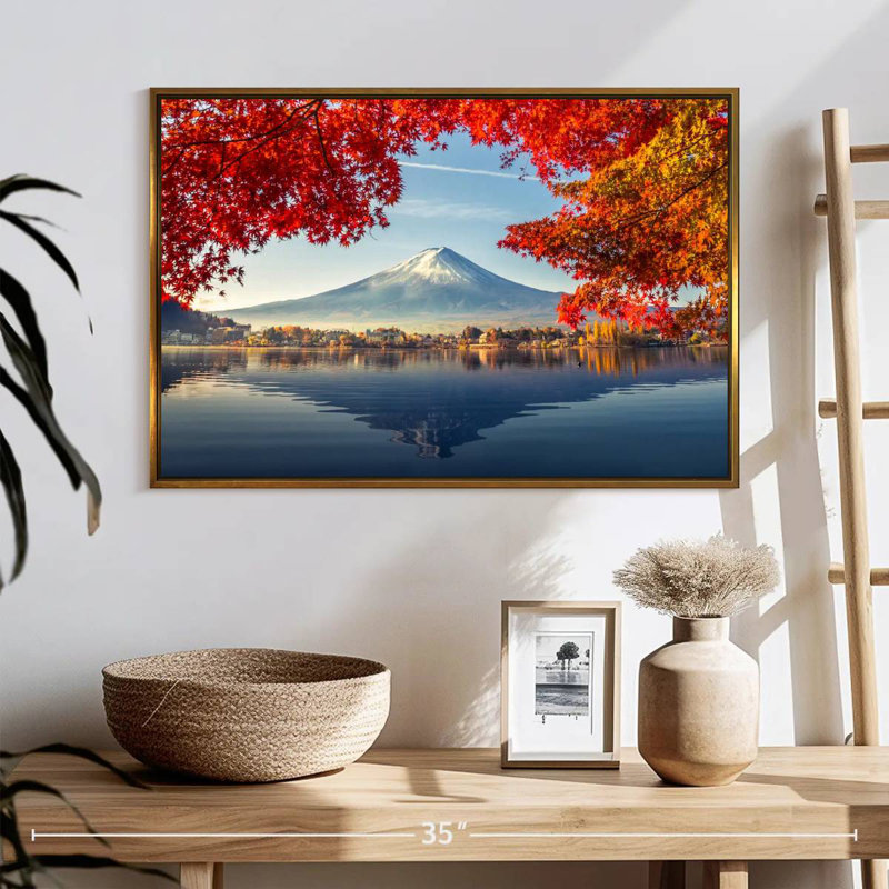 Mont Fuji - automne, 25 po x 17 po, Cadre flottant doré