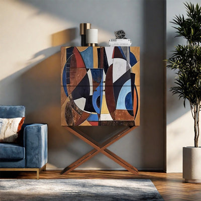 Armoire de rangement à quatre portes avec plateau en bois de pin