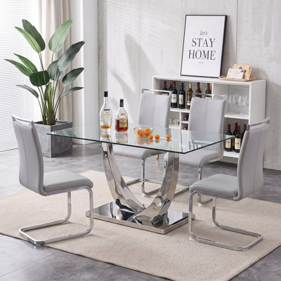 Chaises de salle à manger en faux cuir modernes avec base chromée (ensemble de 4)
