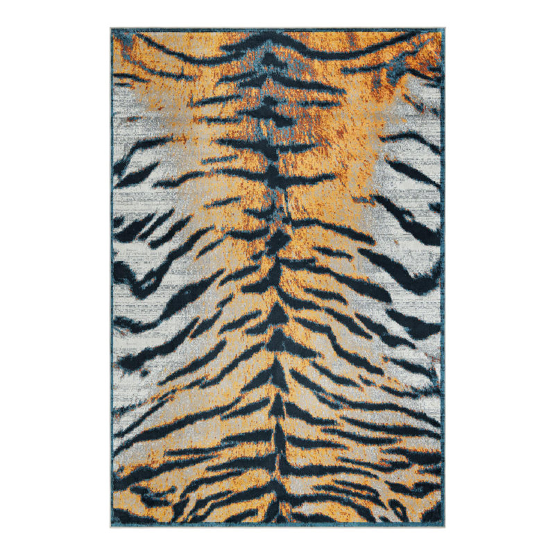 Tapis brun clair en polyester tissé à la machine Aanya, Rectangle 6 pi 1 po x 9 pi