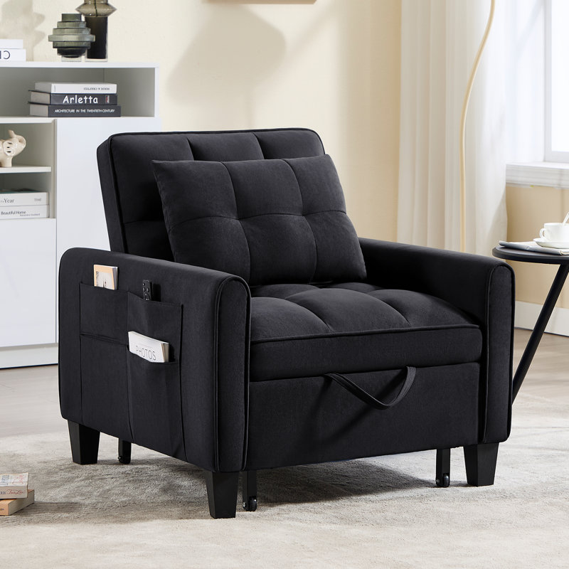 31.7" Wide Upholstered Convertible Sleeper Accent Chair Bed Chaise Lounge Chair Armchair, Black