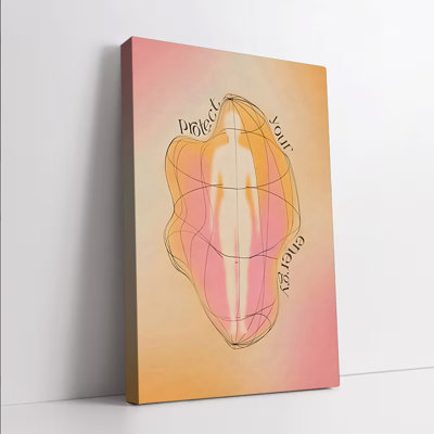 1PC, art mural encadré, impression abstraite de contour du corps avec citation «Protégez votre énergie», Boho moderne, décoration pour salon, chambre à coucher, art mural, rose, dégradé orange, peinture sur toile, décoration minimaliste pour la maison