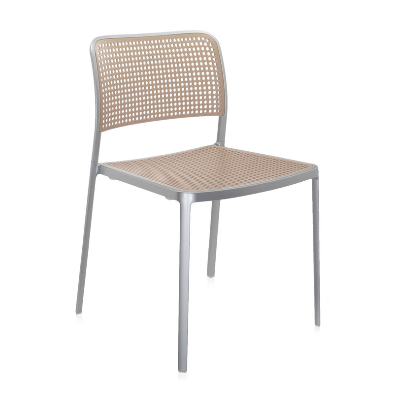 Audrey 18.11'' H Stacking Side Chair, Sand, Polished Aluminum