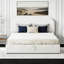 Grand lit tapissier avec rangement relevable, blanc