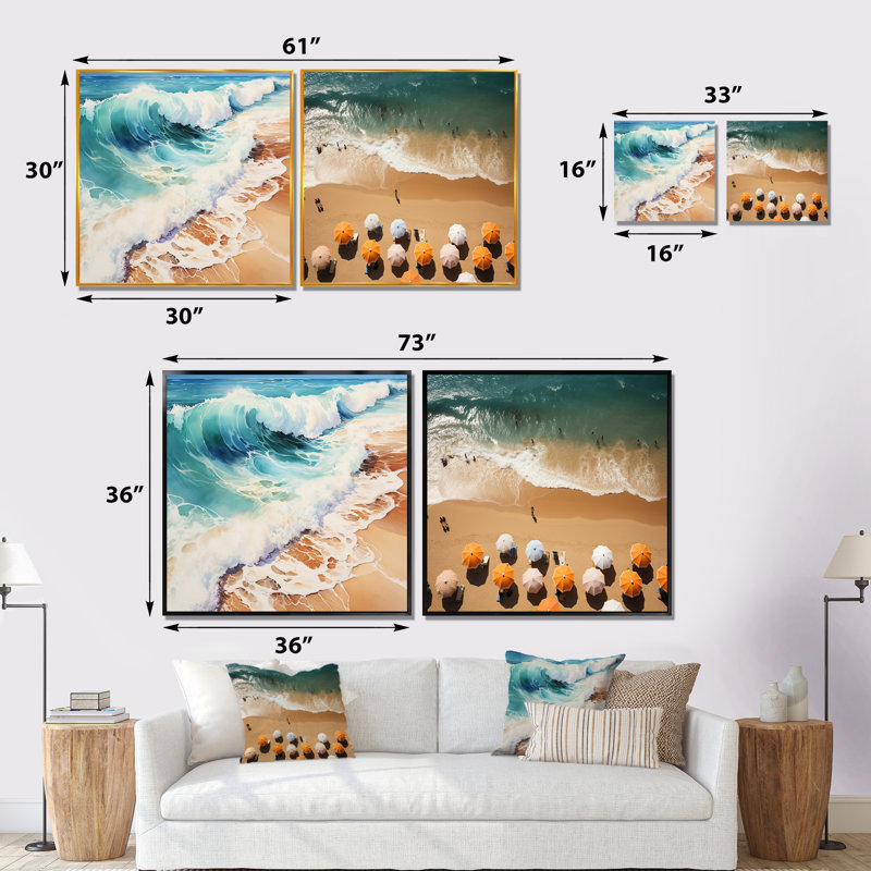 Vue aérienne d'un parasol de plage - ensemble de 2 carrés de plage, H 16 po x l 33 po, Toile tendue
