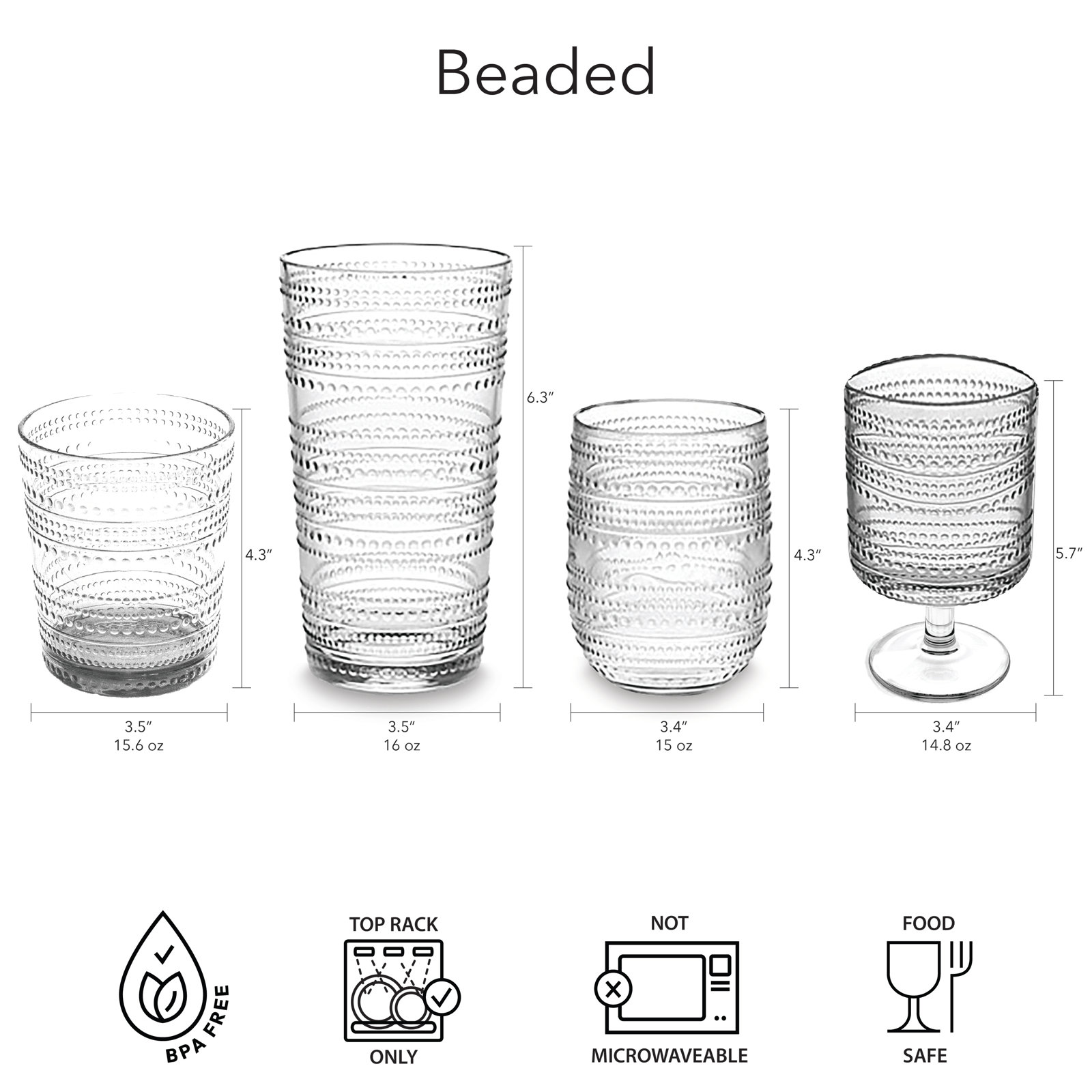 Coridon Ribbed Drinking Glass, Clear