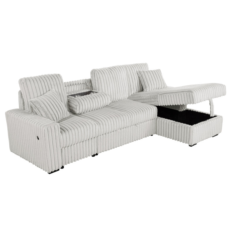 Canapé modulaire en velours côtelé 3 pièces avec causeuse escamotable et chaise de rangement, Beige