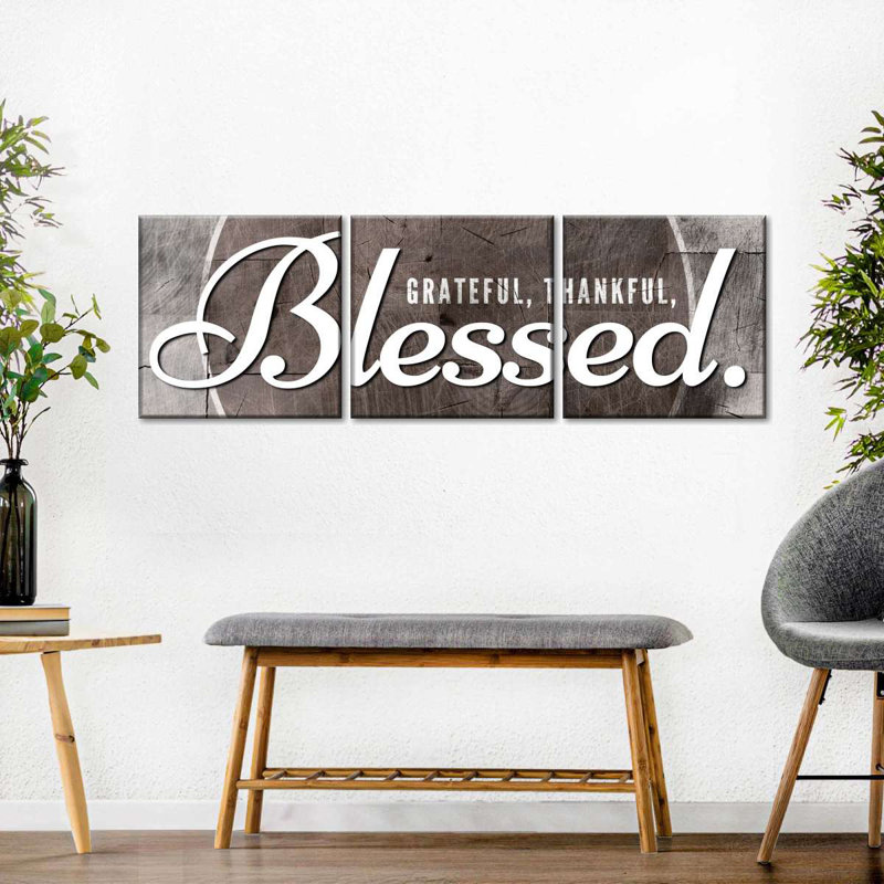 " Blessed Grateful Typography Multi Piece Canvas Print " by TimberType Studio 3 - Pieces, 6" H x 20" W x 1" D