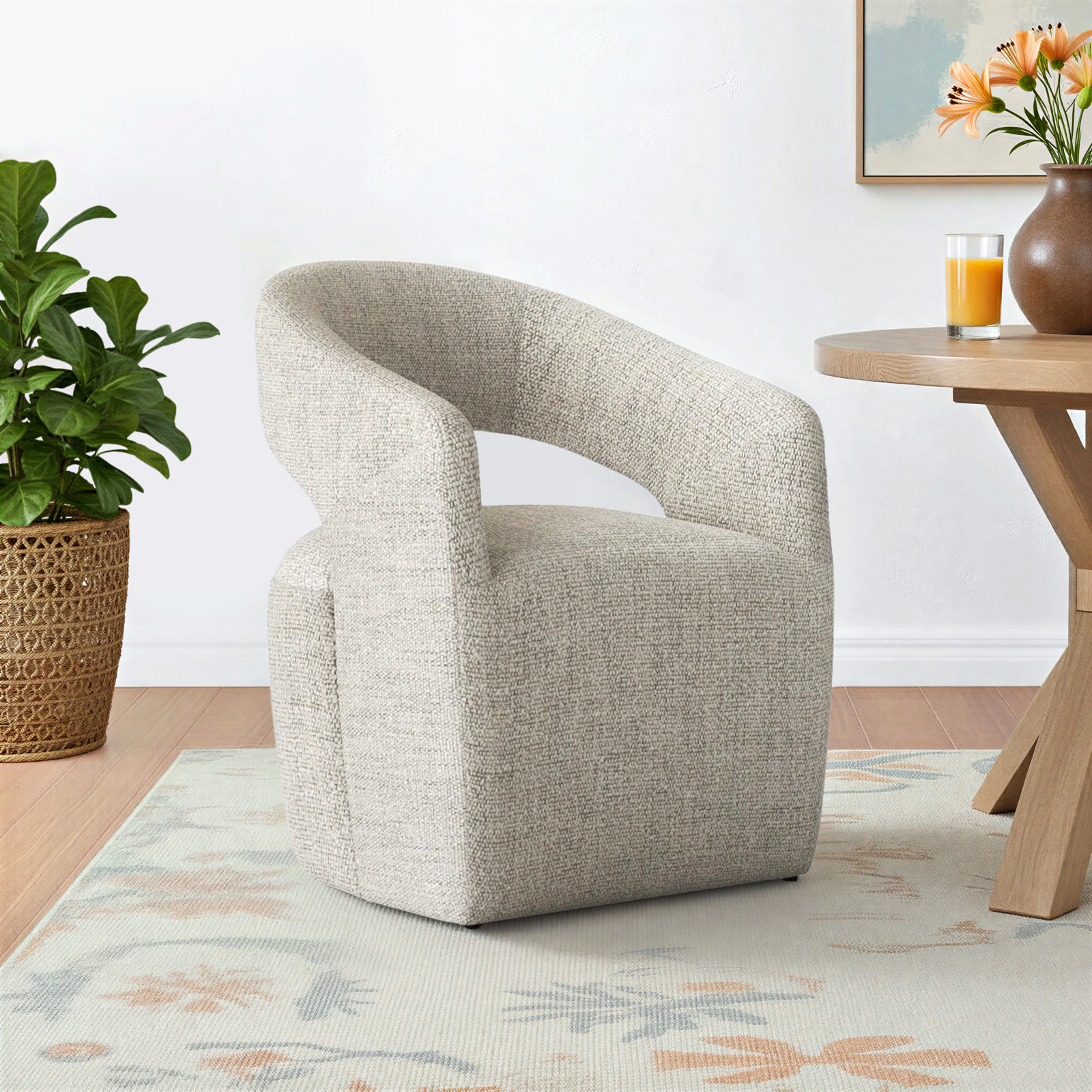 Camino Dining Armchair, Gray Performance Boucle