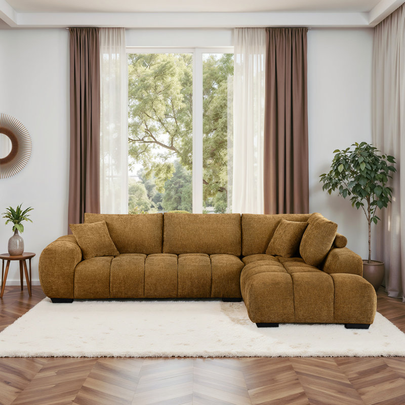 Canapé modulaire à méridienne rembourré Inverness, Tissu ambré