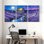 Abstrait champ de lavande clair de lune chalet ruisseau nuit ciel étoiles réflexion ensemble de 3 impressions d'art sur toile
