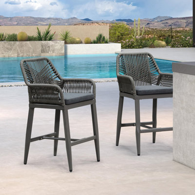 Set of 2 Modern Aluminum Counter & Bar Height Stools with Cushion for Indoor and Outdoor