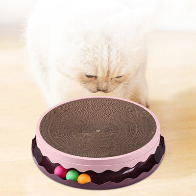 14" Cat Toy Ball Track And Catnip, Round Cat Scratcher Interactive Round Scratch Pad For Cats, Promotes Play & Scratching