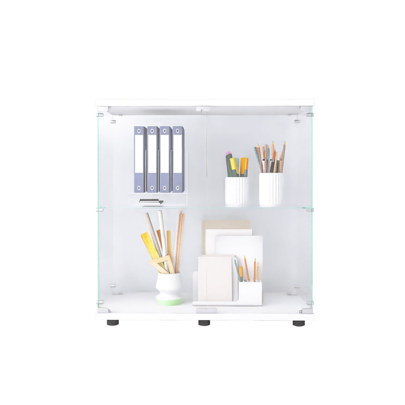 Vitrine en verre 2 couches avec 2 portes, Blanc