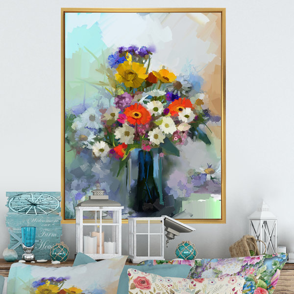 Winston Porter Paint Brush Multicolor Spring Flowers Vase On Canvas ...