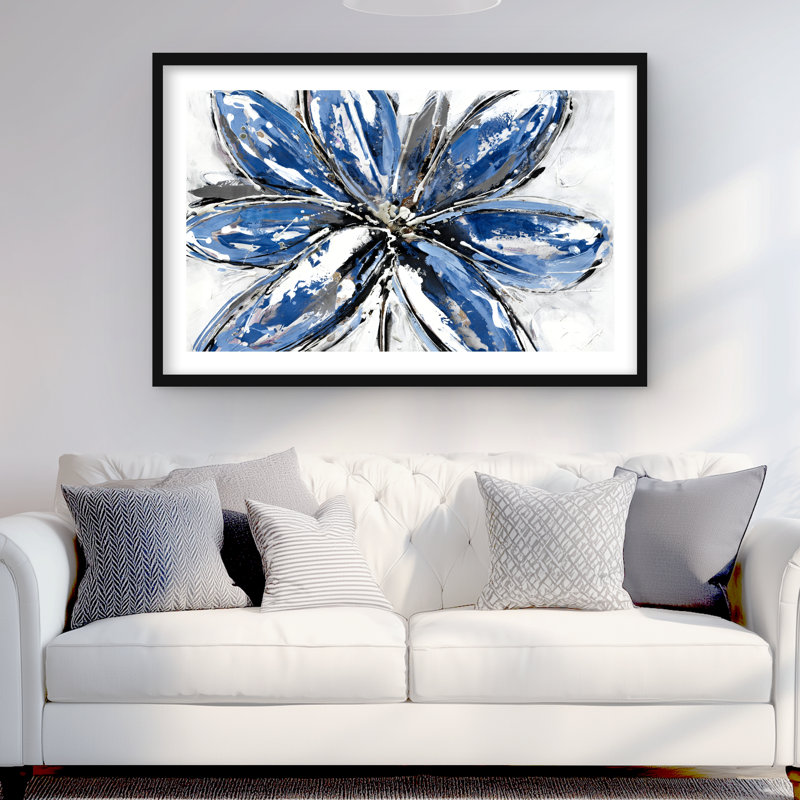Pétale bleue - reproduction florale contemporaine encadrée pour la décoration intérieure