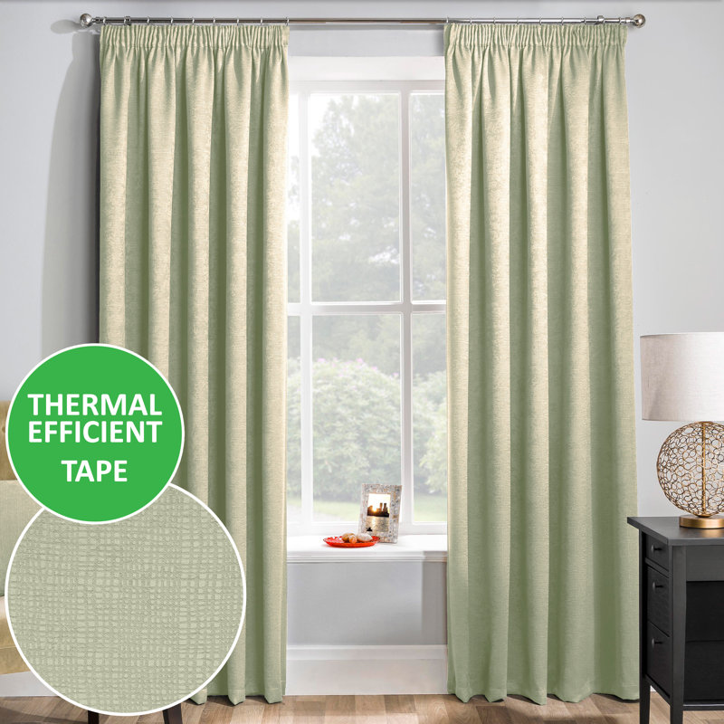 Armington Pencil Pleat Light Reducing Thermal Curtain, Green, 168cm Width x 137cm Drop