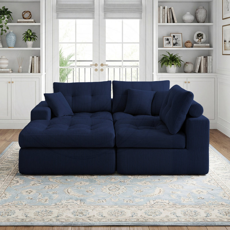 L-Shaped Compression Sofa Bed with Corduroy Fabric