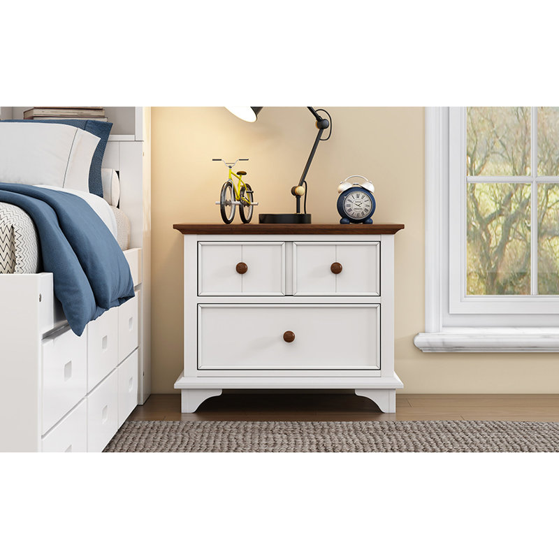 Bedroom & ' Room Nightstand - Two Drawer White Walnut Style + Look