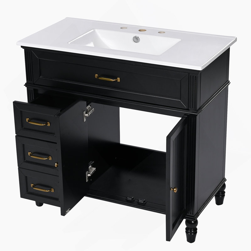 Meuble-lavabo 36 po avec lavabo, Noir, noir, noir, noir, Doré
