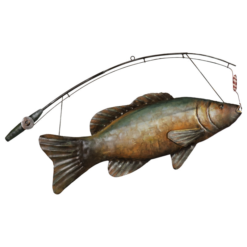 Décoration murale truite en métal avec canne à pêche Braedin