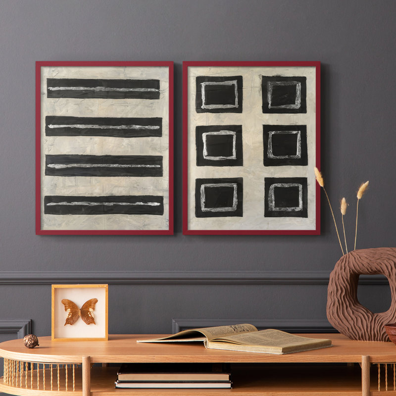 Encre I - impression encadrée de qualité supérieure - prête à être accrochée - aucun clou requis - aucun clou requis, Rouge