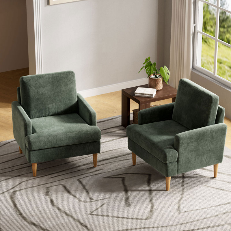 Bedri Armchair With Solid Wood Legs(Set Of 2), Green