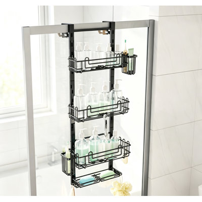 Hanging Shower Caddy Organizer, No Drilling Adjustable Shower Shelf with 22 Hooks & 2 Toothbrush Holders
