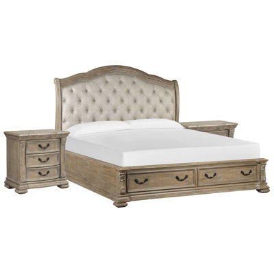 California King Upholstered Sleigh Storage Bed With 2 Nightstands