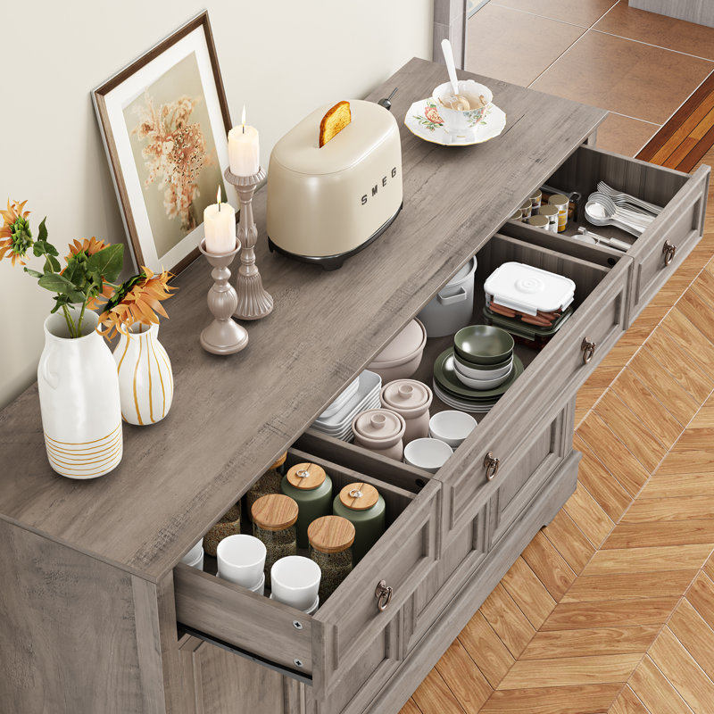 Buffet 54 "avec tiroirs, armoire de salle à manger avec tablette réglable Broadview, Brun gris