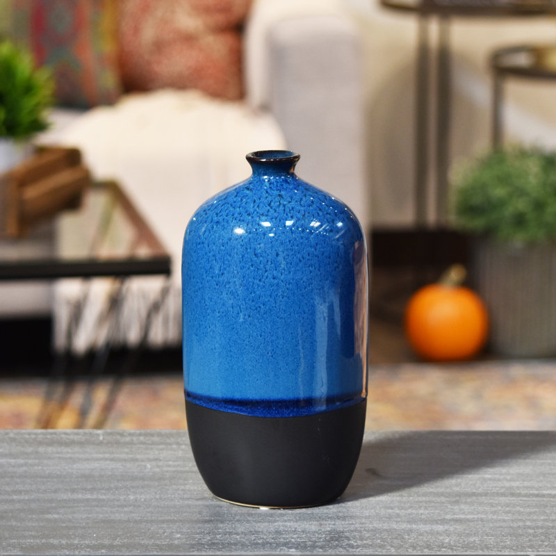 Perri Stoneware Table Vase, 10" H x 5" W x 4" D, Blue