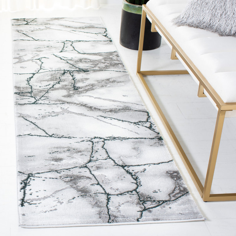 John-Paul Craft Performance Abstract Rug, Runner 2'3" x 12', Grey/Green