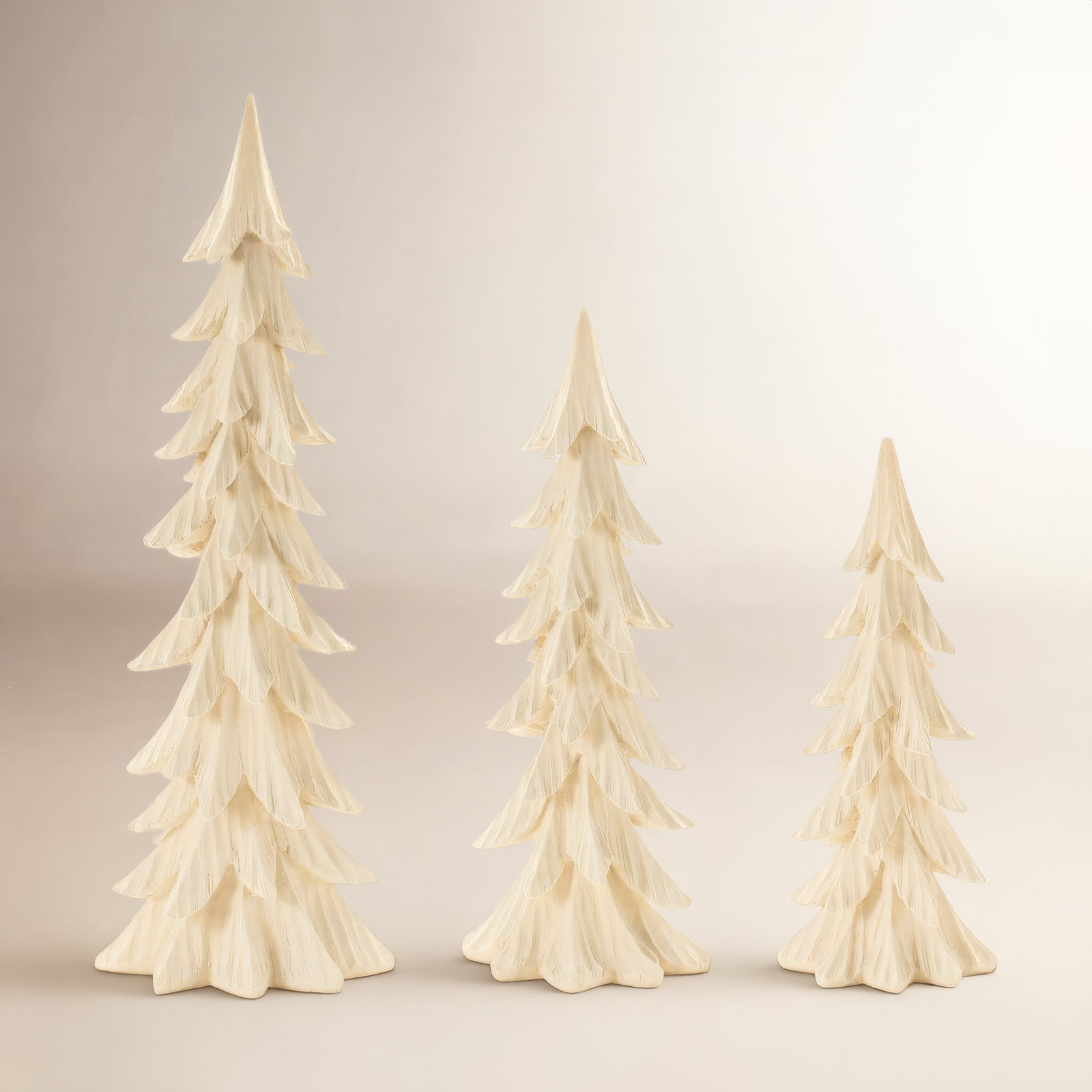 3-Piece Velvet Pine Tree Sculpture, Green/Gold